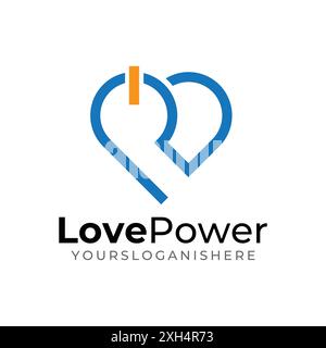 Love Heart Button Power Line Outline Logo Template Stock Vector