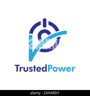 P Letter Business Trusted Power Blue Tick Check Line Logo Template Stock Vector