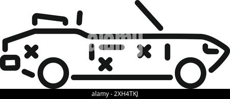 Line icon of a damaged car, representing car insurance and repair Stock Vector