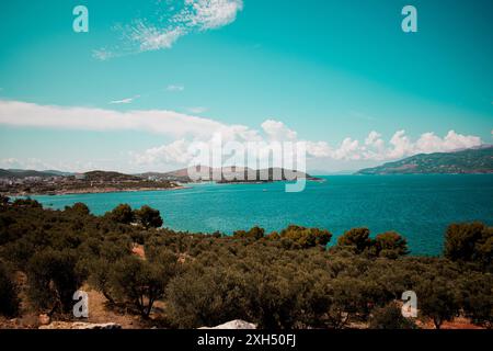 Panoramic view of Ksamil, Albanian Riviera. Islands located near Saranda. Four islands. Stock Photo