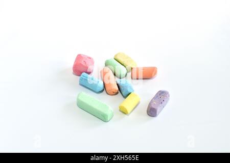 Multi-colored school chalks for drawing on school boards and asphalt. Stock Photo