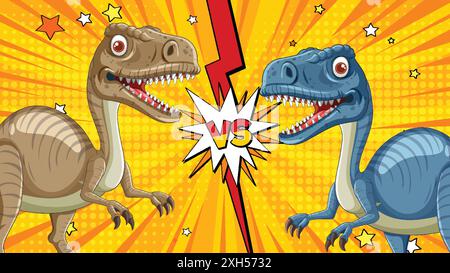 Two dinosaurs face off in a comic style Stock Vector