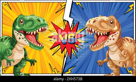 Two dinosaurs face off in a comic style Stock Vector