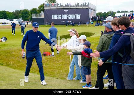 North Berwick, Scotland, UK. 11th July 2024. Day One at the Genesis Scottish Open which starts today until 14th July at the Renaissance Course outside North Berwick in East Lothian. PIC; Ludvig Aberg and fans.  Iain Masterton/Alamy Live News Stock Photo