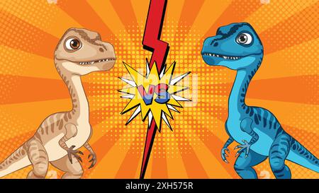 Two dinosaurs face off in a comic style Stock Vector