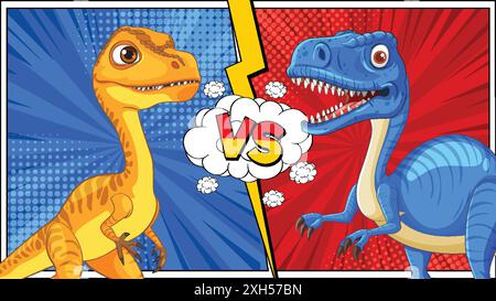 Two dinosaurs face off in a comic style Stock Vector