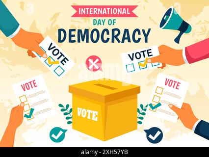 International Day of Democracy Vector Illustration on September 15 with Hands Holding Voting Papers for Resolution in a Flat Cartoon Style Background Stock Vector
