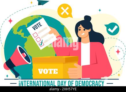 International Day of Democracy Vector Illustration on September 15 with Hands Holding Voting Papers for Resolution in a Flat Cartoon Style Background Stock Vector