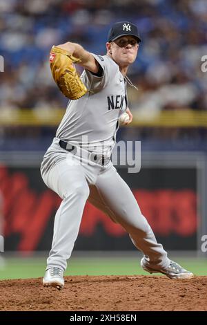 St. Petersburg, FL: New York Yankees pitcher Caleb Ferguson (64) delivers a pitch during an MLB game against the Tampa Bay Rays on July 11, 2024 at Tr Stock Photo