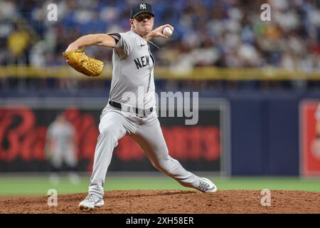 St. Petersburg, FL: New York Yankees pitcher Caleb Ferguson (64) delivers a pitch during an MLB game against the Tampa Bay Rays on July 11, 2024 at Tr Stock Photo