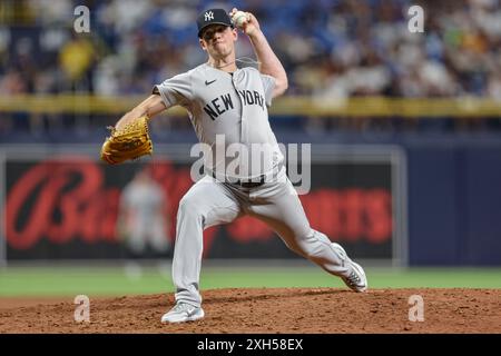 St. Petersburg, FL: New York Yankees pitcher Caleb Ferguson (64) delivers a pitch during an MLB game against the Tampa Bay Rays on July 11, 2024 at Tr Stock Photo