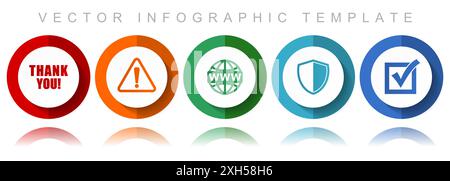 Internet vector icon collection, miscellaneous icons such as thank you, warning, www, shield and vote, flat design infographic template in eps 10 Stock Vector
