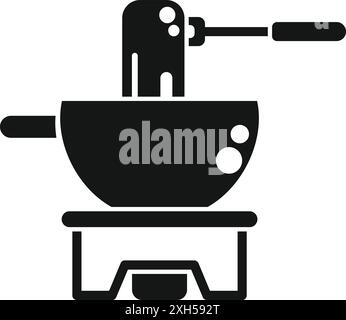 Simple icon of a fondue pot with a dipping fork over a burner Stock Vector