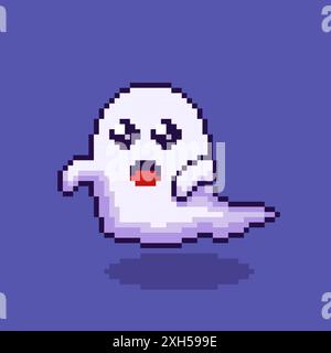 Vector Illustration of cute ghost with Pixel Art Design, perfect for game assets themed designs Stock Vector