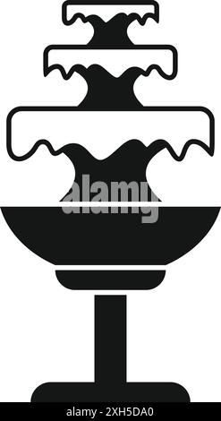 Black silhouette of an elegant three tier fountain with water cascading down into a basin, creating a sense of tranquility and sophistication Stock Vector