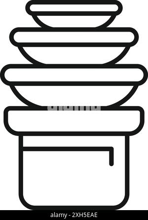 Line icon of various sized food containers stacked neatly for efficient kitchen organization Stock Vector