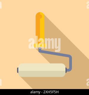 Paint roller is spreading paint, creating a long shadow in this flat design Stock Vector