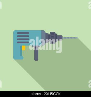 Illustration of an electric drill, a powerful tool used in construction and diy projects, shown with a long shadow on a green background Stock Vector