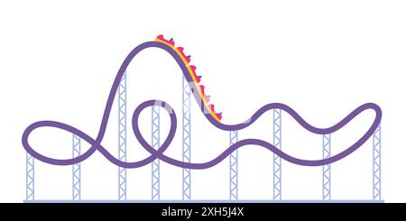 Roller coaster in amusement park. Illustration in flat style isolated on white background Stock Vector