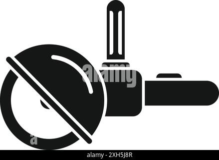 Black icon of an angle grinder showing the cutting disc with motion lines illustrating the blade rotation Stock Vector