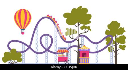 Roller coaster in amusement park. Illustration in flat style isolated on white background Stock Vector