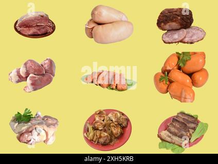 Advertising image of meat products for the production of banners, billboards, booklets and flyers. Created with GIMP Stock Photo
