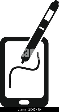 This simple icon represents the concept of signing a document digitally using a mobile phone and a stylus pen Stock Vector