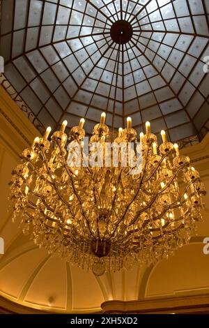 Chandelier at the Grandhotel Pupp in the spa quarter, Karlovy Vary, Bohemia, Czech Republic Stock Photo