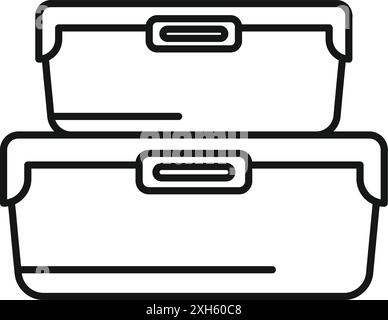Two rectangular plastic lunch boxes with lids, designed for storing and transporting meals, snacks, or leftovers Stock Vector