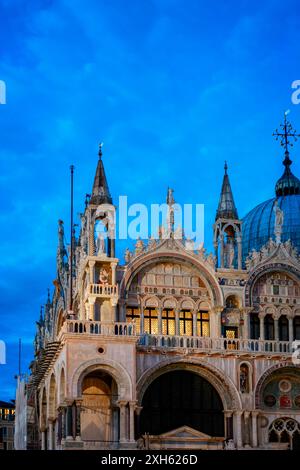 San Marco basilica architecture details at sunset in Venice Stock Photo