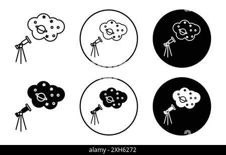 astronomy icon Vector symbol or sign set collection in black and white outline Stock Vector