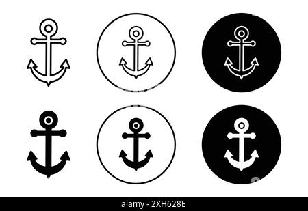 anchor icon Vector symbol or sign set collection in black and white outline Stock Vector