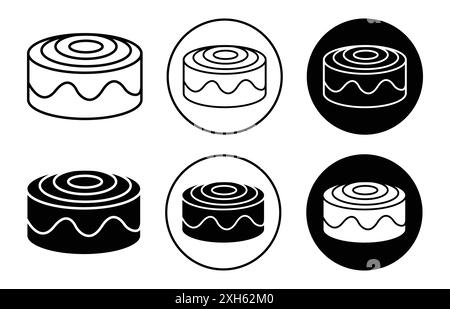 Cinnamon roll icon Vector symbol or sign set collection in black and white outline Stock Vector