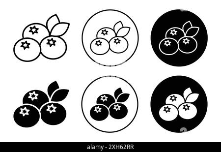 blueberry icon Vector symbol or sign set collection in black and white outline Stock Vector