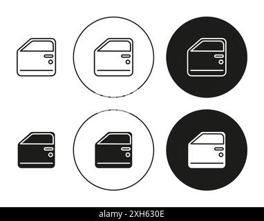 car door icon Vector symbol or sign set collection in black and white outline Stock Vector