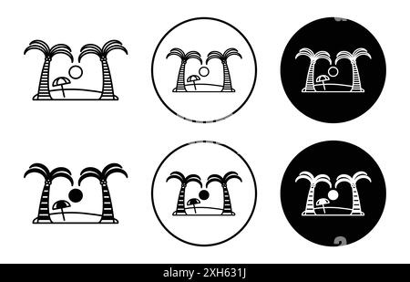 beach icon Vector symbol or sign set collection in black and white outline Stock Vector