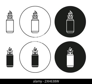 Cooking gas icon Vector symbol or sign set collection in black and white outline Stock Vector