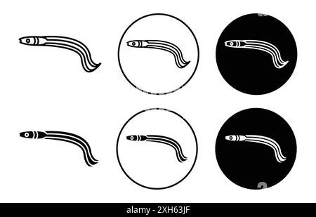 eel icon Vector symbol or sign set collection in black and white outline Stock Vector