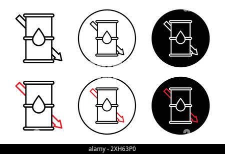 crude oil price decraese icon Vector symbol or sign set collection in black and white outline Stock Vector