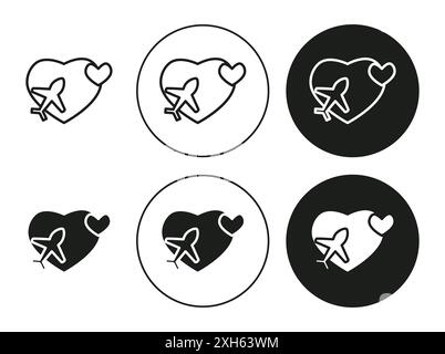 Honeymoon icon Vector symbol or sign set collection in black and white outline Stock Vector