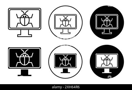 computer bug icon Vector symbol or sign set collection in black and white outline Stock Vector