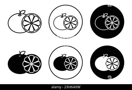 grape fruit icon Vector symbol or sign set collection in black and white outline Stock Vector