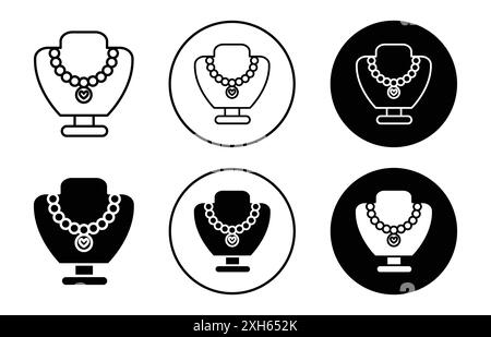 necklace display icon Vector symbol or sign set collection in black and white outline Stock Vector