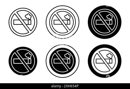 no smoking icon Vector symbol or sign set collection in black and white outline Stock Vector