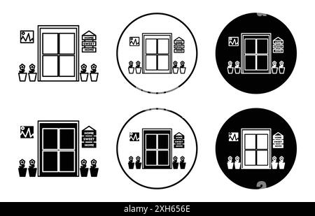entrance door icon Vector symbol or sign set collection in black and white outline Stock Vector