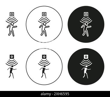 Motion sensor icon Vector symbol or sign set collection in black and white outline Stock Vector