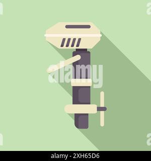 Boat motor on green background with long shadow, perfect for projects related to nautical themes, transportation, or engineering Stock Vector