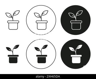 Plant Pot Icon Vector symbol or sign set collection in black and white outline Stock Vector