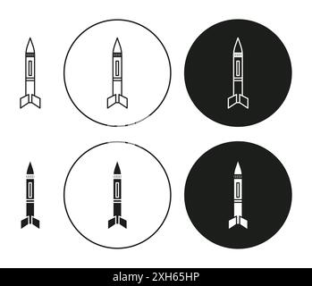 Missile icon Vector symbol or sign set collection in black and white outline Stock Vector