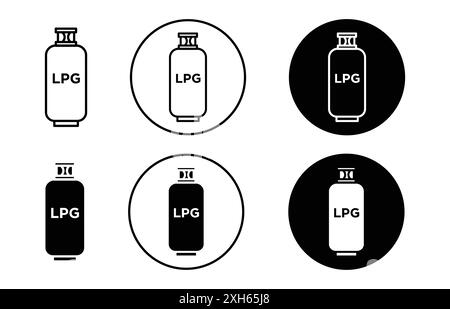 LPG Icon Vector symbol or sign set collection in black and white outline Stock Vector